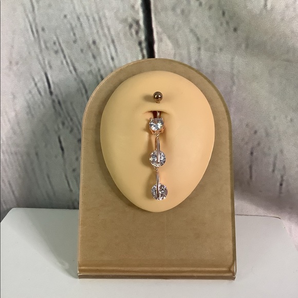 14K Rose Gold Plated Diamond Belly Button - Picture 4 of 4